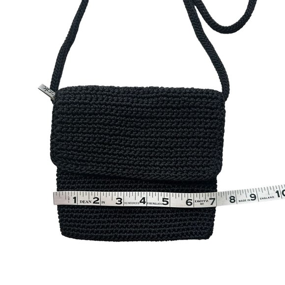 The SAK Small Black Square Crochet Woven Crossbody Zip Pocket Pouch Purse - Picture 5 of 7